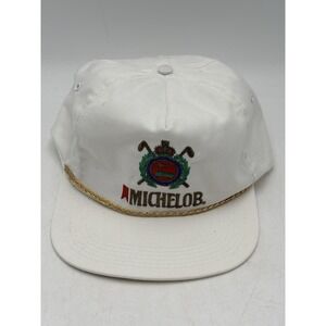 Vintage Michelob Golf Rope Hat Cap USA White Strapback Beer Logo Made in USA